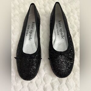 Kate Spade New York Women Black Glitter Ballet HONEY Bow Flats RoundShoe Size:7B